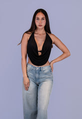 Top Drapeado Velvet Negro