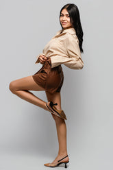 Falda Short Cuerina Caramel Macchiato