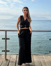 Pantalon Lino Flare Negro