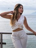 Pantalon Lino Flare Blanco