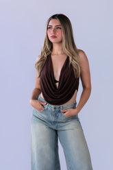 Top Drapeado Velvet Chocolate