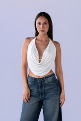 Top Drapeado Velvet Blanco