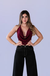 Top Drapeado Velvet Burgundy