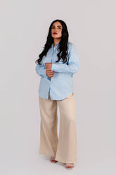 Camisa Oversized Popelina Celeste Rayas