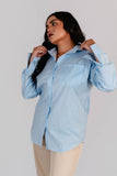 Camisa Oversized Popelina Celeste Rayas