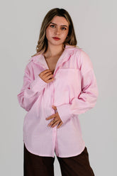 Camisa Oversized Popelina Rosada Rayas