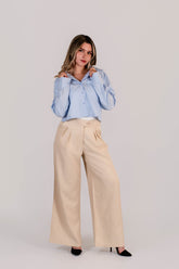 Camisa Cropped Popelina Celeste