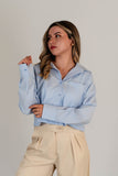 Camisa Cropped Popelina Celeste