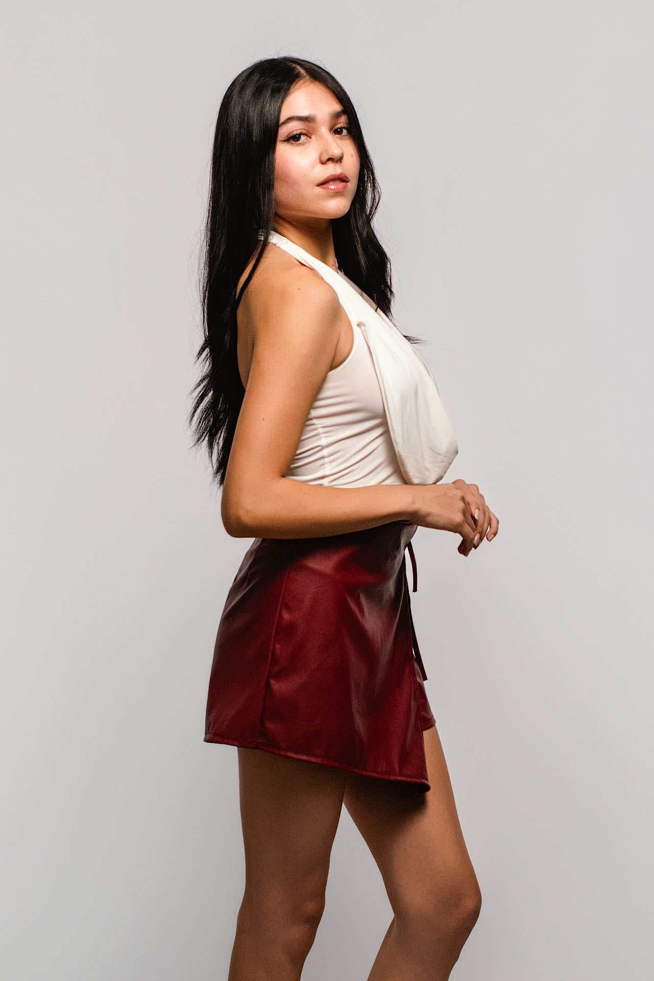 Falda Short Cuerina Burgundy