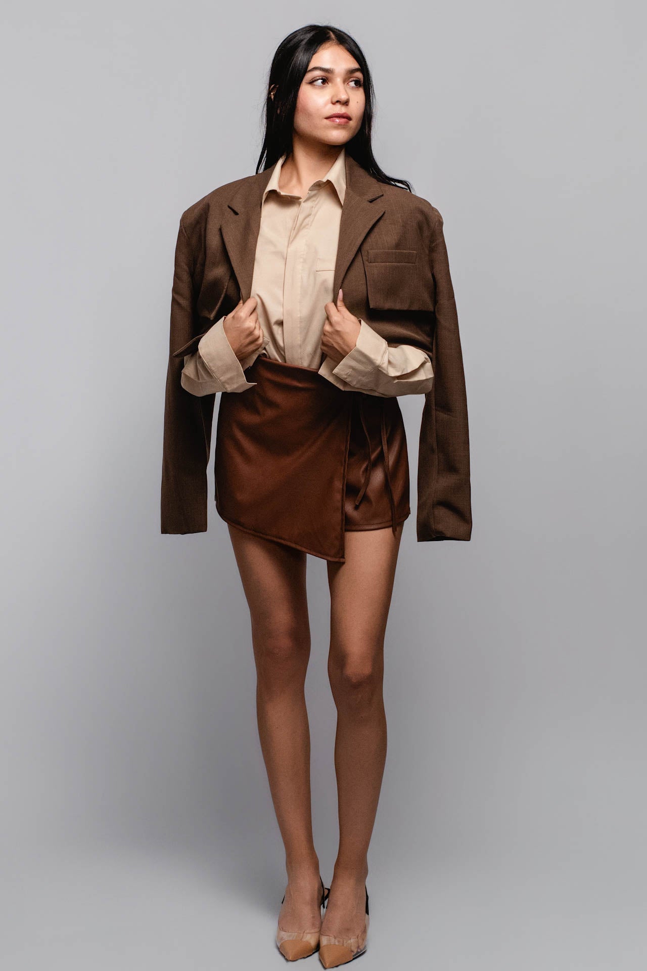Falda Short Cuerina Caramel Macchiato