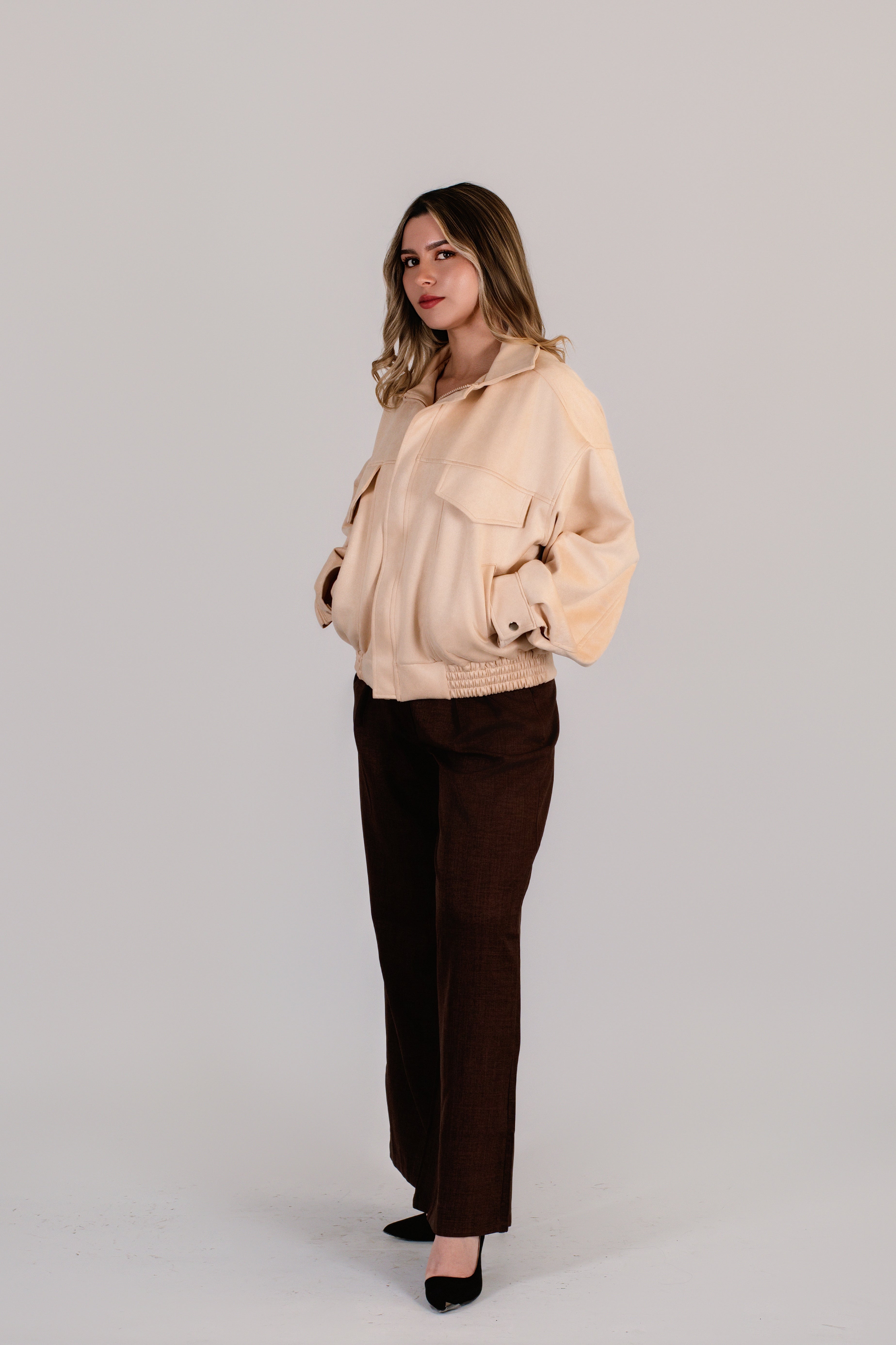 Chaqueta Bomber Suede Vainilla