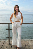 Pantalon Lino Flare Blanco
