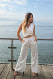 Pantalon Lino Flare Blanco
