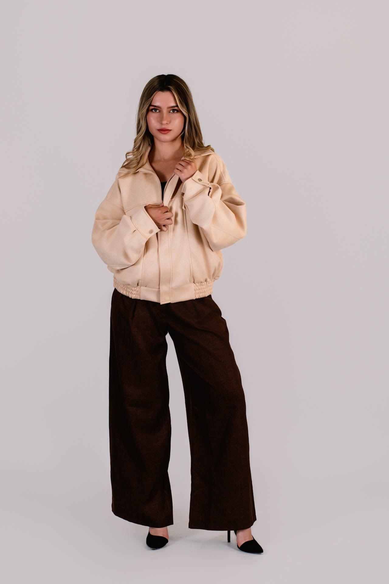 Chaqueta Bomber Suede Vainilla