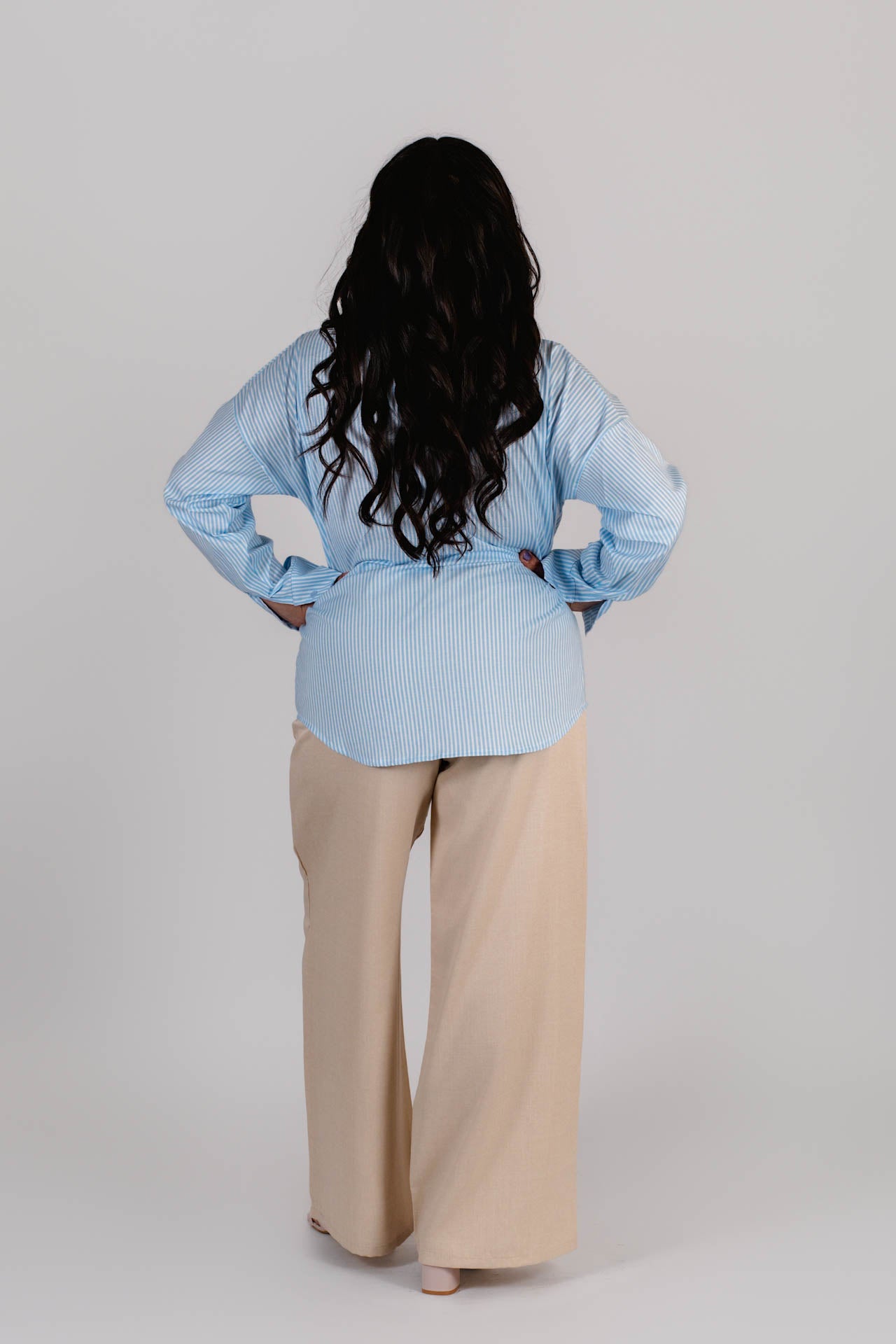 Camisa Oversized Popelina Celeste Rayas