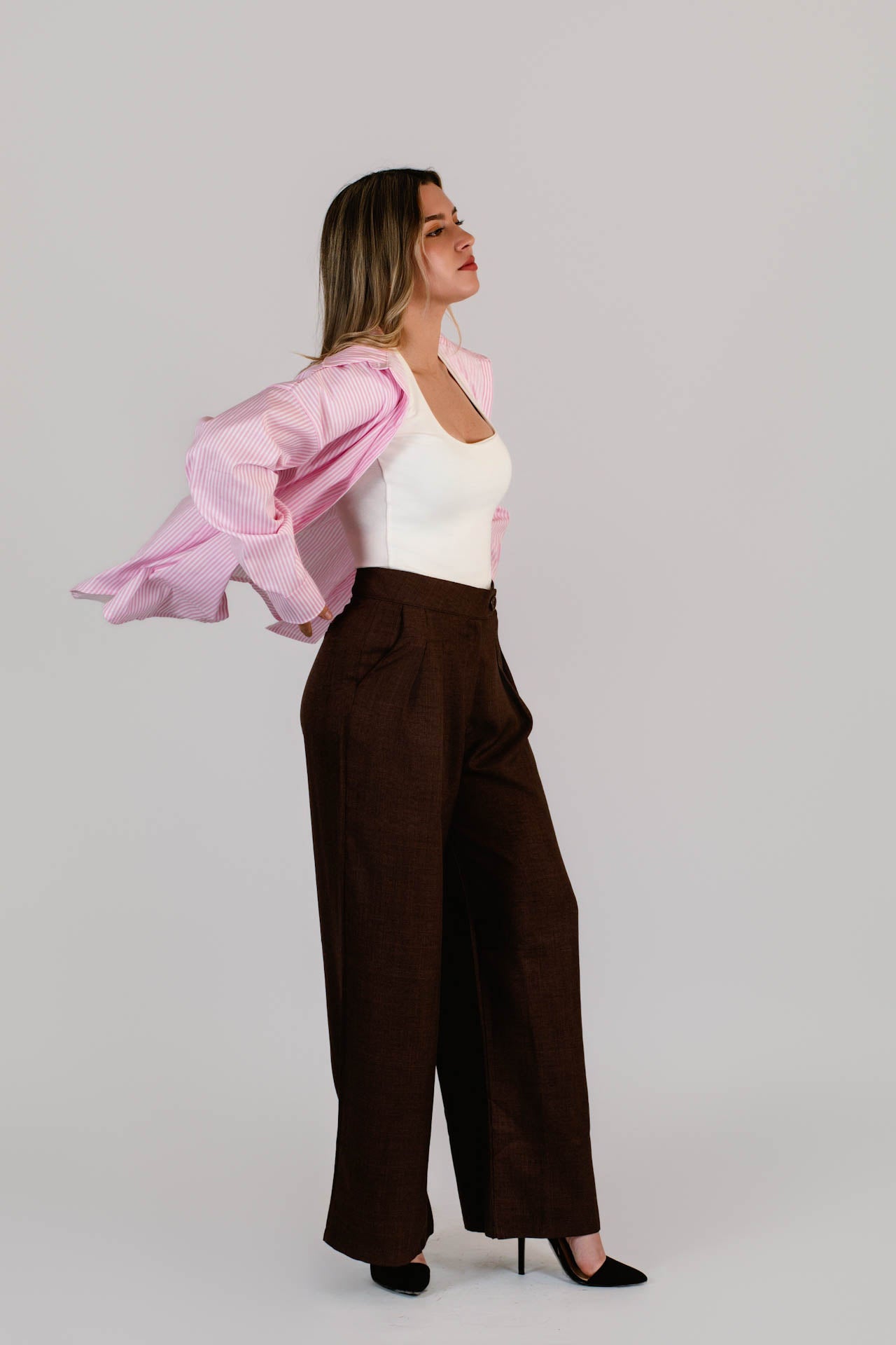 Camisa Oversized Popelina Rosada Rayas