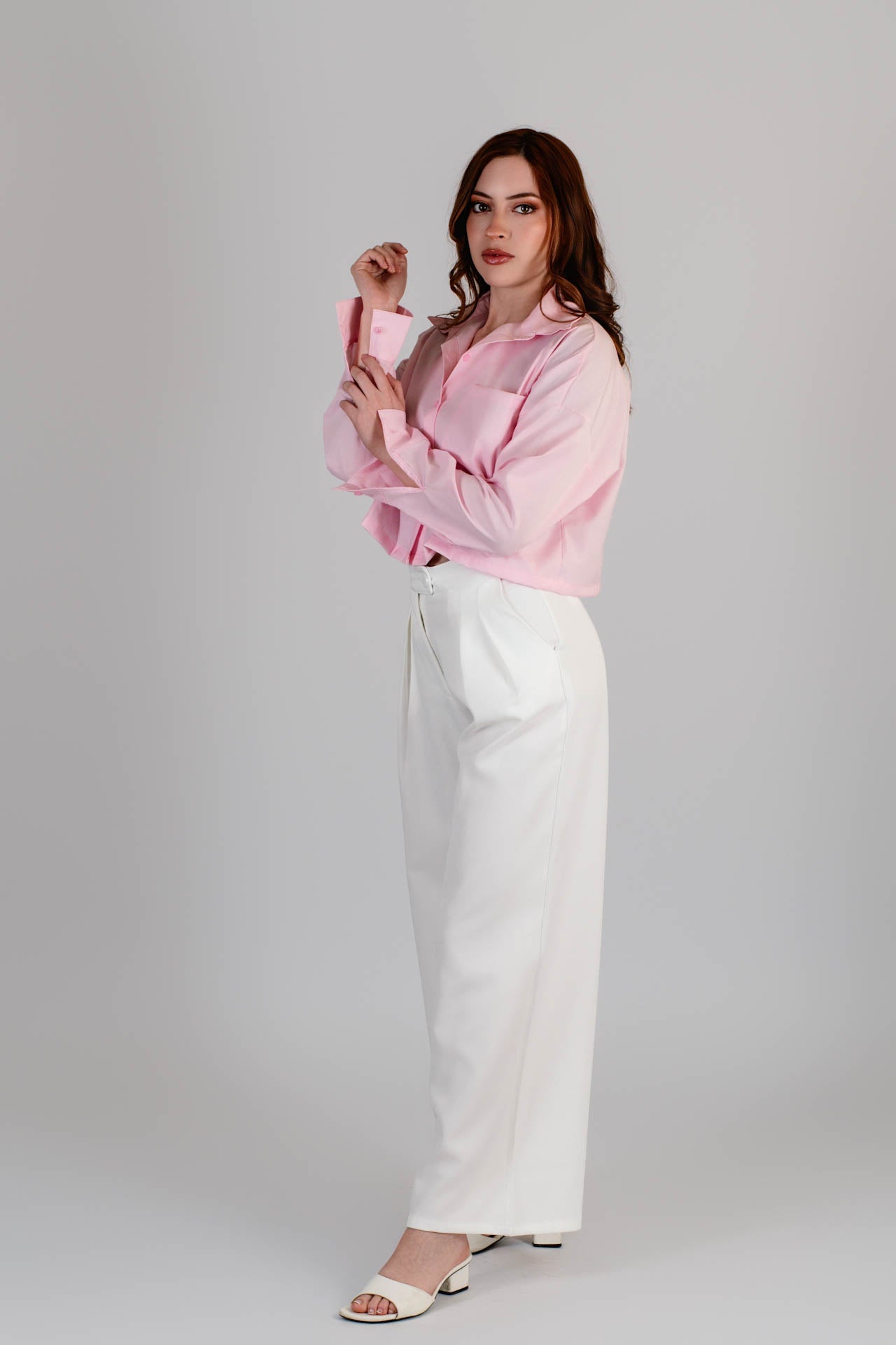Camisa Cropped Popelina Rosada