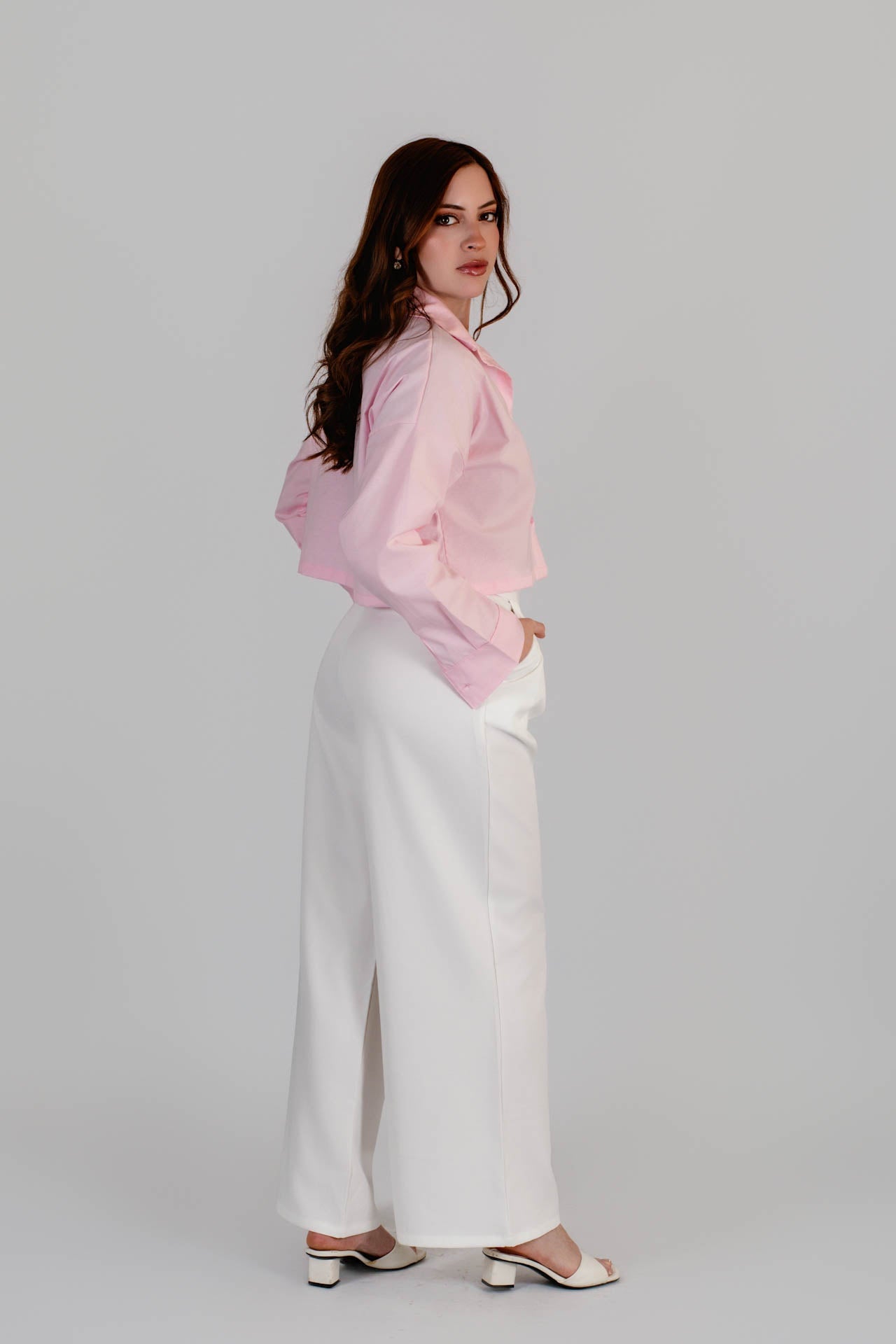 Camisa Cropped Popelina Rosada