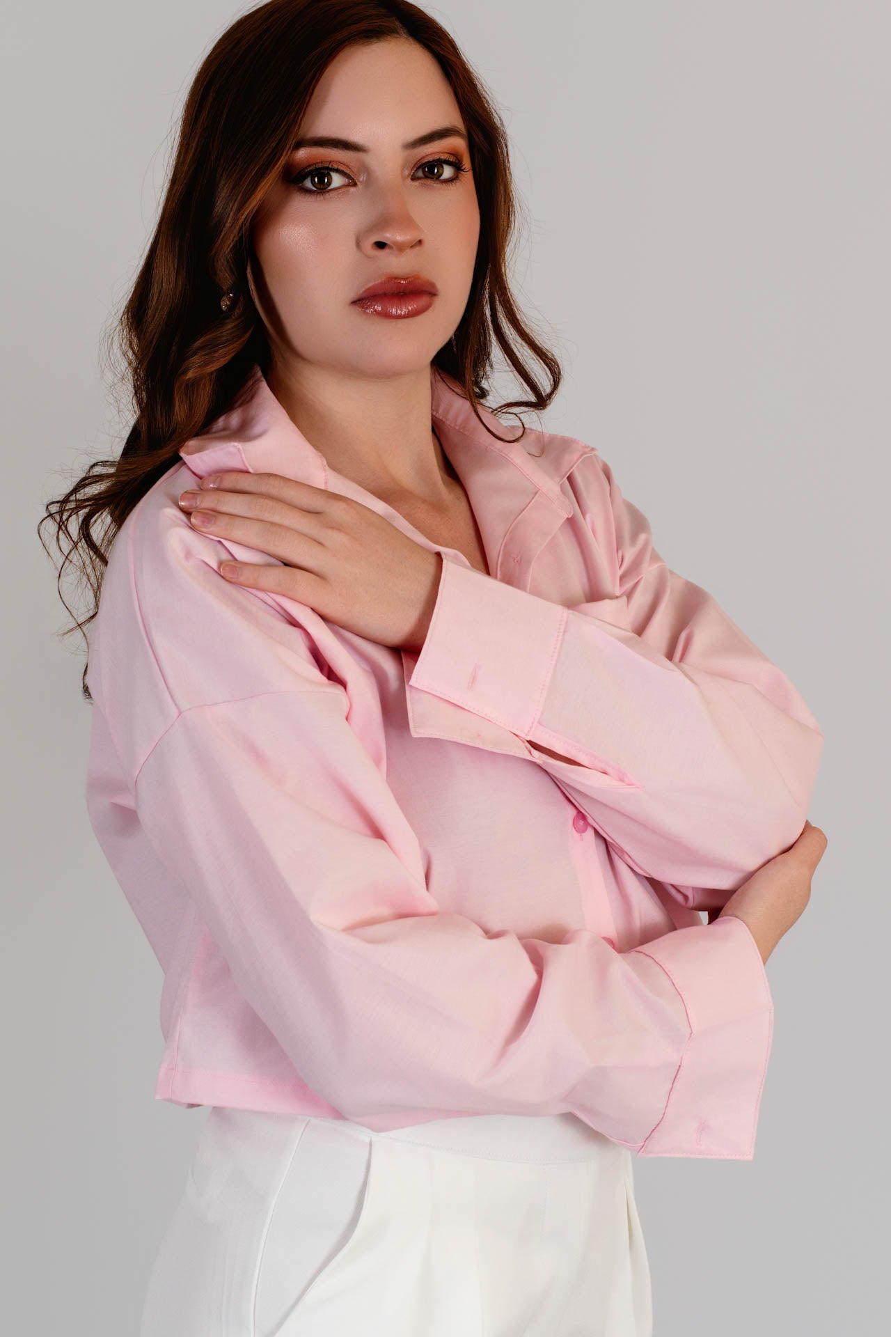 Camisa Cropped Popelina Rosada