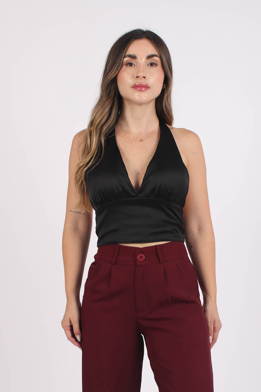 Top Glow Satin Negro