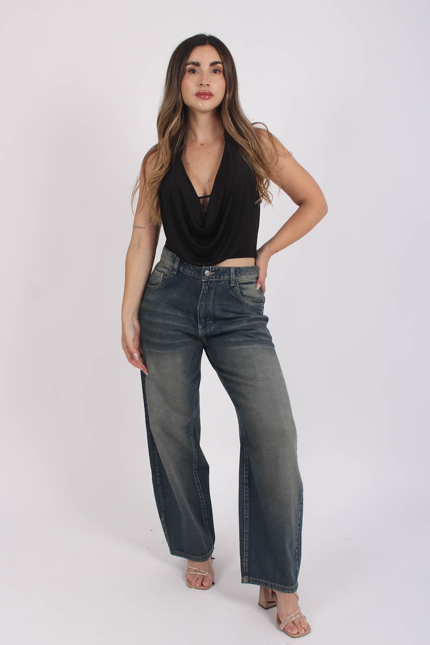 Top Drapeado Velvet Negro